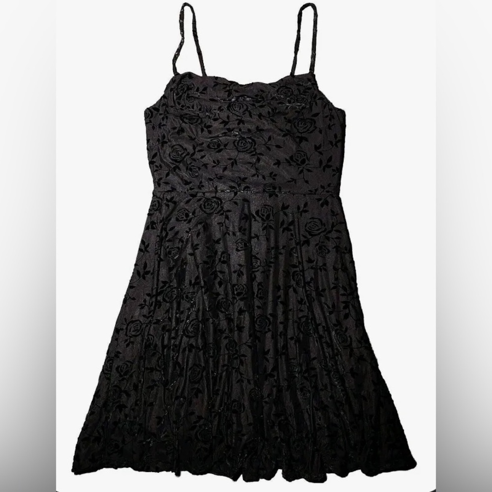 “Rewind”Women’s Black Rose Mini Spaghetti Strap Dress